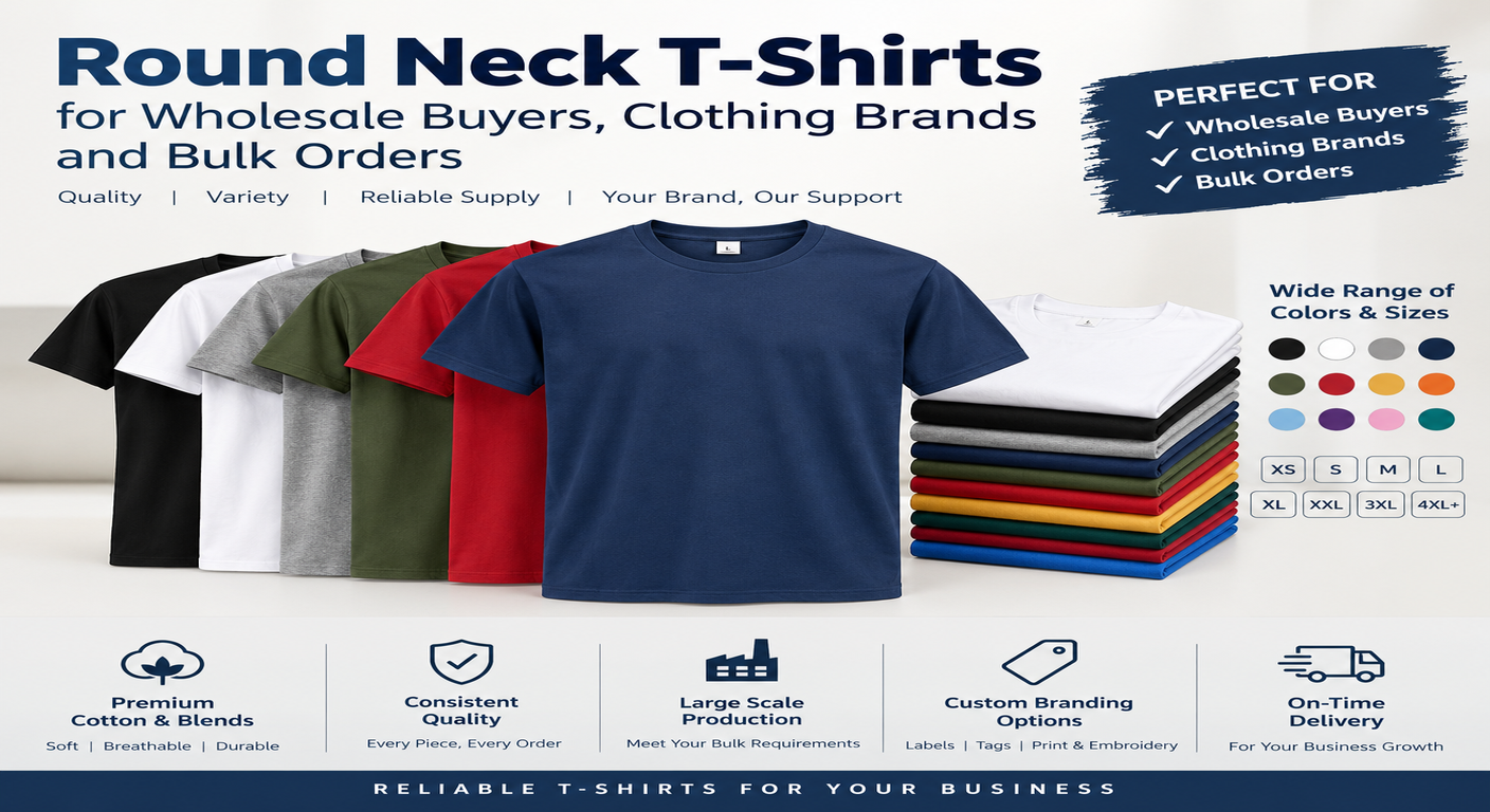 Round Neck T-Shirts for Wholesale Buyers, Clothing Brands and Bulk Orders